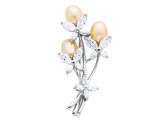 Cultured Pearl and Synthetic Cubic Zirconia (CZ) Floral Brooch in Sterling Silver